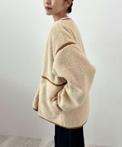 Futier land（フューティアランド）の「配色パイピングボアブルゾン（ブルゾン・レディース・ベージュ/ブラウン/チャコールグレー・FREE）」の5枚目の写真