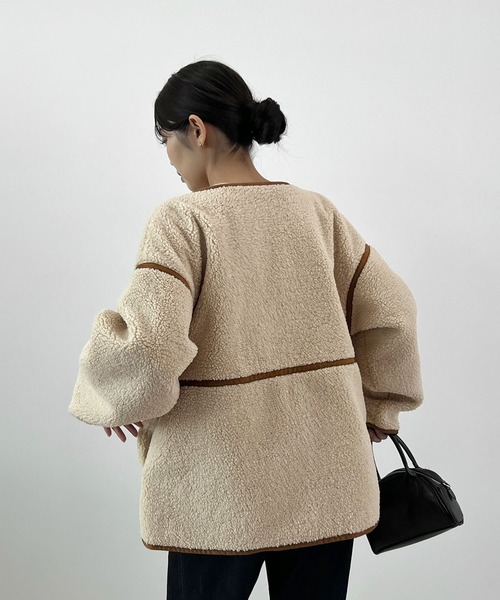 Futier land（フューティアランド）の「配色パイピングボアブルゾン（ブルゾン・レディース・ベージュ/ブラウン/チャコールグレー・FREE）」の8枚目の写真