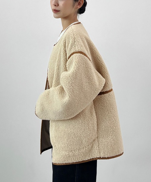 Futier land（フューティアランド）の「配色パイピングボアブルゾン（ブルゾン・レディース・ベージュ/ブラウン/チャコールグレー・FREE）」の9枚目の写真