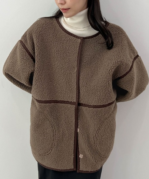 Futier land（フューティアランド）の「配色パイピングボアブルゾン（ブルゾン・レディース・ベージュ/ブラウン/チャコールグレー・FREE）」の11枚目の写真