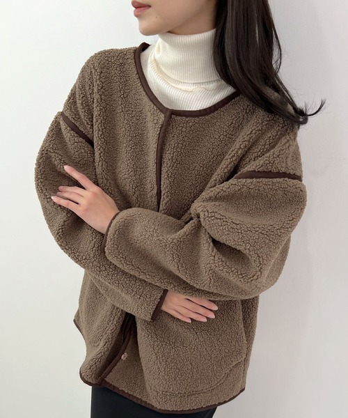 Futier land（フューティアランド）の「配色パイピングボアブルゾン（ブルゾン・レディース・ベージュ/ブラウン/チャコールグレー・FREE）」の12枚目の写真