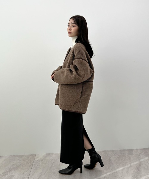 Futier land（フューティアランド）の「配色パイピングボアブルゾン（ブルゾン・レディース・ベージュ/ブラウン/チャコールグレー・FREE）」の14枚目の写真