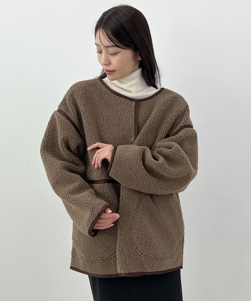 Futier land（フューティアランド）の「配色パイピングボアブルゾン（ブルゾン・レディース・ベージュ/ブラウン/チャコールグレー・FREE）」の15枚目の写真