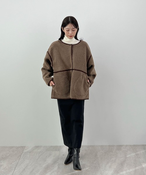 Futier land（フューティアランド）の「配色パイピングボアブルゾン（ブルゾン・レディース・ベージュ/ブラウン/チャコールグレー・FREE）」の16枚目の写真