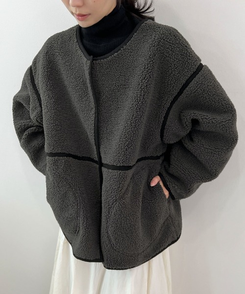 Futier land（フューティアランド）の「配色パイピングボアブルゾン（ブルゾン・レディース・ベージュ/ブラウン/チャコールグレー・FREE）」の18枚目の写真