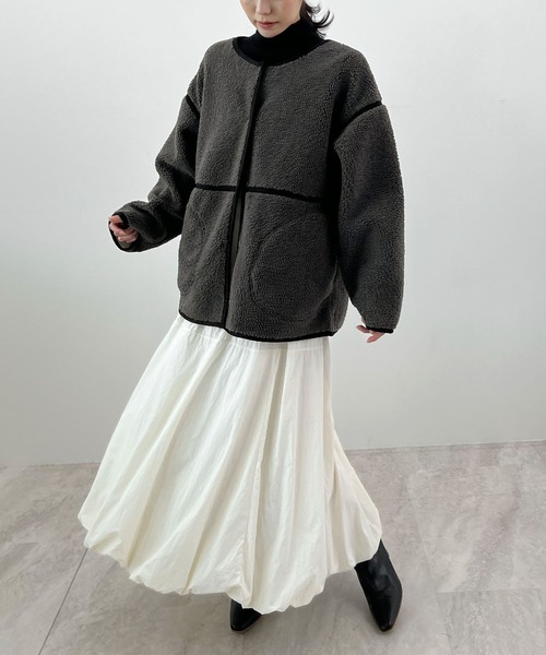 Futier land（フューティアランド）の「配色パイピングボアブルゾン（ブルゾン・レディース・ベージュ/ブラウン/チャコールグレー・FREE）」の19枚目の写真