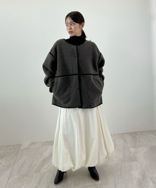 Futier land（フューティアランド）の「配色パイピングボアブルゾン（ブルゾン・レディース・ベージュ/ブラウン/チャコールグレー・FREE）」の21枚目の写真