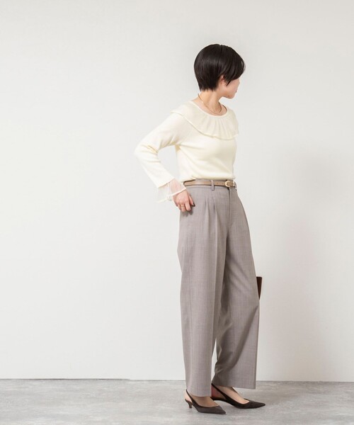 NOLLEY’S Sophi（ノーリーズソフィ）の「《手洗い可能》シアーフリル総針プルオーバー（ニット/セーター・レディース・アイボリー/ブラック/ピンク/チャコールグレー・38）」の6枚目の写真