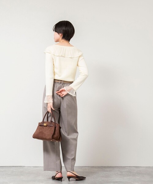 NOLLEY’S Sophi（ノーリーズソフィ）の「《手洗い可能》シアーフリル総針プルオーバー（ニット/セーター・レディース・アイボリー/ブラック/ピンク/チャコールグレー・38）」の7枚目の写真