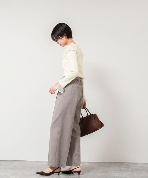 NOLLEY’S Sophi（ノーリーズソフィ）の「《手洗い可能》シアーフリル総針プルオーバー（ニット/セーター・レディース・アイボリー/ブラック/ピンク/チャコールグレー・38）」の8枚目の写真