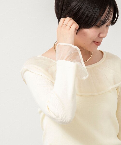 NOLLEY’S Sophi（ノーリーズソフィ）の「《手洗い可能》シアーフリル総針プルオーバー（ニット/セーター・レディース・アイボリー/ブラック/ピンク/チャコールグレー・38）」の9枚目の写真