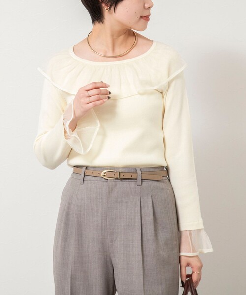 NOLLEY’S Sophi（ノーリーズソフィ）の「《手洗い可能》シアーフリル総針プルオーバー（ニット/セーター・レディース・アイボリー/ブラック/ピンク/チャコールグレー・38）」の10枚目の写真