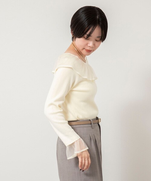 NOLLEY’S Sophi（ノーリーズソフィ）の「《手洗い可能》シアーフリル総針プルオーバー（ニット/セーター・レディース・アイボリー/ブラック/ピンク/チャコールグレー・38）」の11枚目の写真