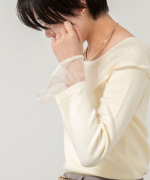 NOLLEY’S Sophi（ノーリーズソフィ）の「《手洗い可能》シアーフリル総針プルオーバー（ニット/セーター・レディース・アイボリー/ブラック/ピンク/チャコールグレー・38）」の12枚目の写真