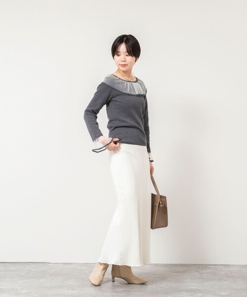 NOLLEY’S Sophi（ノーリーズソフィ）の「《手洗い可能》シアーフリル総針プルオーバー（ニット/セーター・レディース・アイボリー/ブラック/ピンク/チャコールグレー・38）」の15枚目の写真