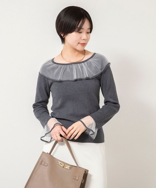 NOLLEY’S Sophi（ノーリーズソフィ）の「《手洗い可能》シアーフリル総針プルオーバー（ニット/セーター・レディース・アイボリー/ブラック/ピンク/チャコールグレー・38）」の18枚目の写真