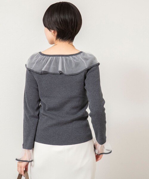 NOLLEY’S Sophi（ノーリーズソフィ）の「《手洗い可能》シアーフリル総針プルオーバー（ニット/セーター・レディース・アイボリー/ブラック/ピンク/チャコールグレー・38）」の19枚目の写真