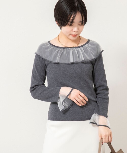 NOLLEY’S Sophi（ノーリーズソフィ）の「《手洗い可能》シアーフリル総針プルオーバー（ニット/セーター・レディース・アイボリー/ブラック/ピンク/チャコールグレー・38）」の21枚目の写真