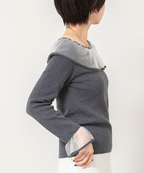 NOLLEY’S Sophi（ノーリーズソフィ）の「《手洗い可能》シアーフリル総針プルオーバー（ニット/セーター・レディース・アイボリー/ブラック/ピンク/チャコールグレー・38）」の22枚目の写真