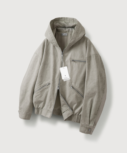 MOOD INSIDE(ムードインサイド)の「ウォッシュドワークフードジャケット_Beige(テーラードジャケット・レディース・ベージュ・LARGE/MEDIUM)」の1枚目の写真