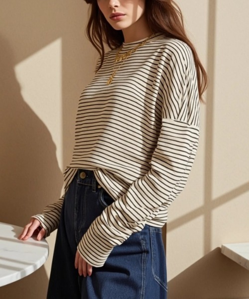 cammie(キャミー)の「ボーダーシンプルトップス(Tシャツ/カットソー・レディース・オフホワイト・L/M)」の6枚目の写真