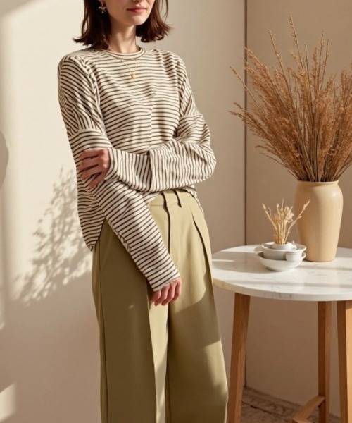 cammie(キャミー)の「ボーダーシンプルトップス(Tシャツ/カットソー・レディース・オフホワイト・L/M)」の5枚目の写真