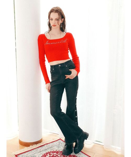 EVRIS(エヴリス)の「サイドビジューフレアデニムパンツ(デニムパンツ・レディース・ブルー/ブラック/インディゴブルー・X-SMALL/SMALL/MEDIUM)」の7枚目の写真