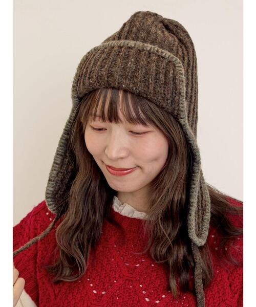 Samansa Mos2（サマンサ モスモス）の「配色ステッチニットフライトキャップ（ハット・レディース・レッド/ブラウン/ベージュ・F）」の4枚目の写真