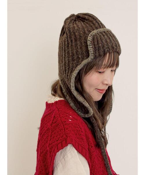 Samansa Mos2（サマンサ モスモス）の「配色ステッチニットフライトキャップ（ハット・レディース・レッド/ブラウン/ベージュ・F）」の5枚目の写真