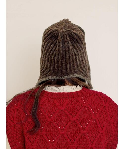 Samansa Mos2（サマンサ モスモス）の「配色ステッチニットフライトキャップ（ハット・レディース・レッド/ブラウン/ベージュ・F）」の7枚目の写真