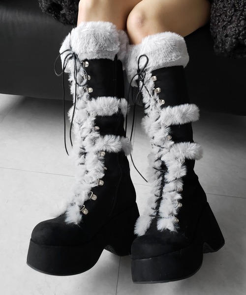 me+em select(ミームセレクト)の「【 2color 】厚底レースアップムートンロングブーツ / platform laceup mouton long boots(ブーツ・レディース・ベージュ/ブラック・37/40/39/38)」の20枚目の写真