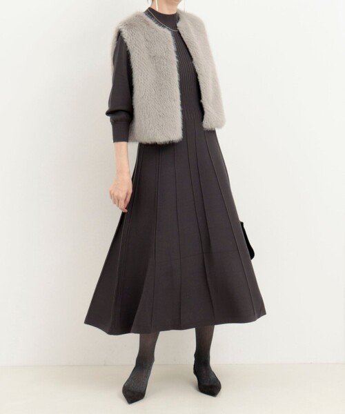 MICO COULIER（ミコクリエ）の「ランダムリブワンピース（ワンピース・レディース・ダークネイビー/ライトグレー/チャコールグレー・38）」の2枚目の写真