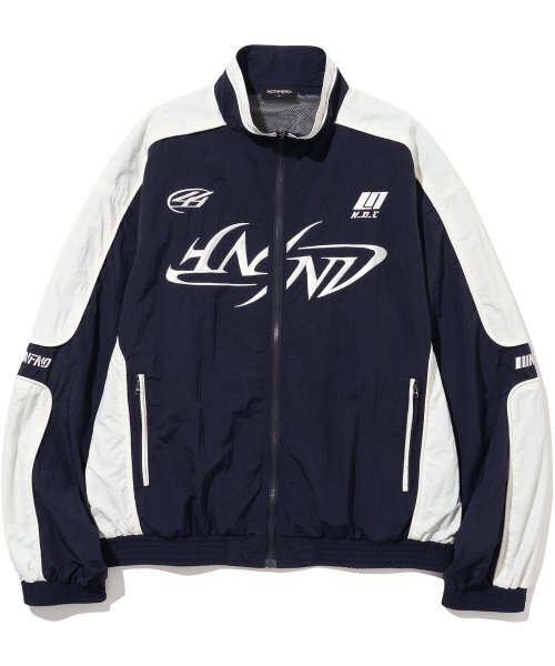 NOT4NERD(�m�b�g�t�H�[�i�[�h)��Tribal Logo Nylon Racing Jacket - Navy(�i�C�����W���P�b�g)