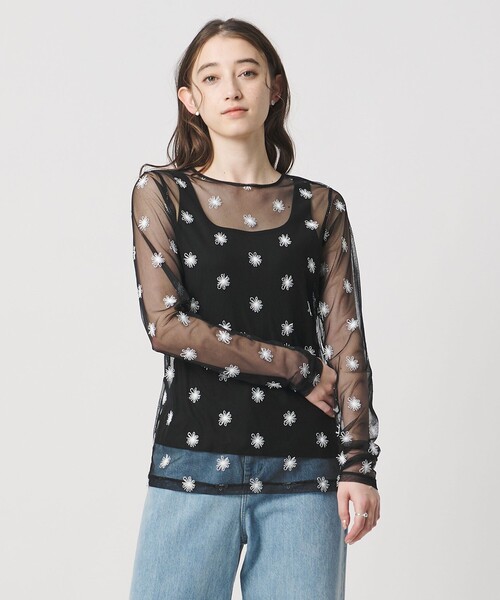 UNITED ARROWS(ユナイテッドアローズ)の「チュールフラワー カットソー ‐ウォッシャブル‐(Tシャツ/カットソー・レディース・その他1/ブラック/オフホワイト・FREE)」の1枚目の写真
