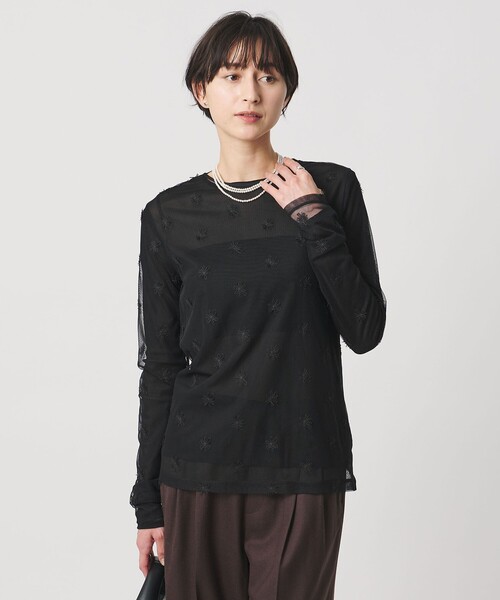UNITED ARROWS(ユナイテッドアローズ)の「チュールフラワー カットソー ‐ウォッシャブル‐(Tシャツ/カットソー・レディース・その他1/ブラック/オフホワイト・FREE)」の3枚目の写真