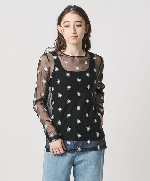 UNITED ARROWS(ユナイテッドアローズ)の「チュールフラワー カットソー ‐ウォッシャブル‐(Tシャツ/カットソー・レディース・その他1/ブラック/オフホワイト・FREE)」の4枚目の写真