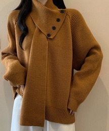 アシメネックデザインタイ付きニットプルオーバー