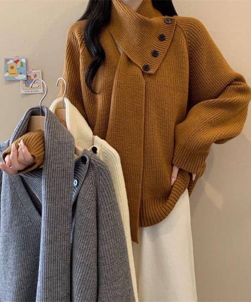 deux amour(ドゥーザムール)の「アシメネックデザインタイ付きニットプルオーバー(ニット/セーター・レディース・アイボリー/チャコールグレー/グレー/キャメル/ブラック・FREE)」の18枚目の写真