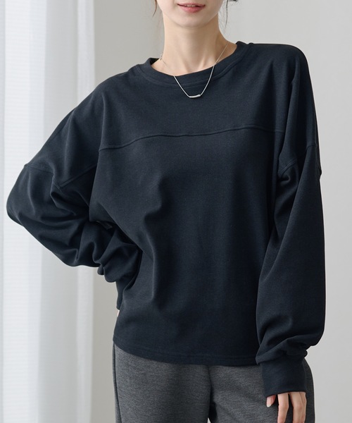 DAYRA(デイラ)の「ソリッドカラー イレギュラーヘム 長袖 切替えプルオーバー(Tシャツ/カットソー・レディース・ブラック/グレー・FREE/S)」の1枚目の写真