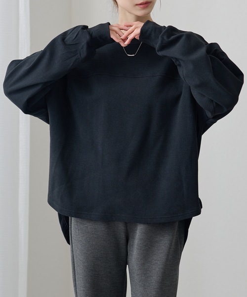 DAYRA(デイラ)の「ソリッドカラー イレギュラーヘム 長袖 切替えプルオーバー(Tシャツ/カットソー・レディース・ブラック/グレー・FREE/S)」の3枚目の写真