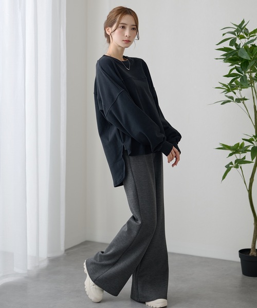 DAYRA(デイラ)の「ソリッドカラー イレギュラーヘム 長袖 切替えプルオーバー(Tシャツ/カットソー・レディース・ブラック/グレー・FREE/S)」の5枚目の写真