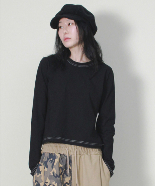 DEMARC（ドゥマーク）の「アウトステッチ配色セミクロップ長袖Tシャツブラック（Tシャツ/カットソー・レディース・その他・MEDIUM/LARGE）」の5枚目の写真