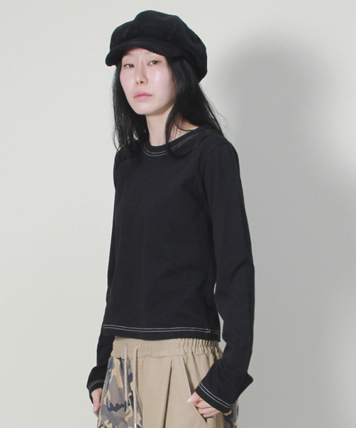 DEMARC（ドゥマーク）の「アウトステッチ配色セミクロップ長袖Tシャツブラック（Tシャツ/カットソー・レディース・その他・MEDIUM/LARGE）」の7枚目の写真