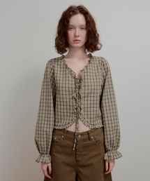 RUFFLE RIBBON BLOUSE - CHECK