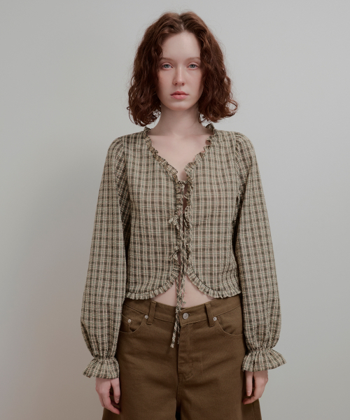 AOPT(アオプト)の「RUFFLE RIBBON BLOUSE - CHECK(シャツ/ブラウス・レディース・その他・SMALL/MEDIUM)」の1枚目の写真