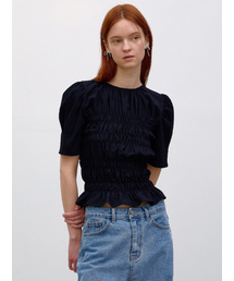 Zoe Puffed Smock Blouse_Black