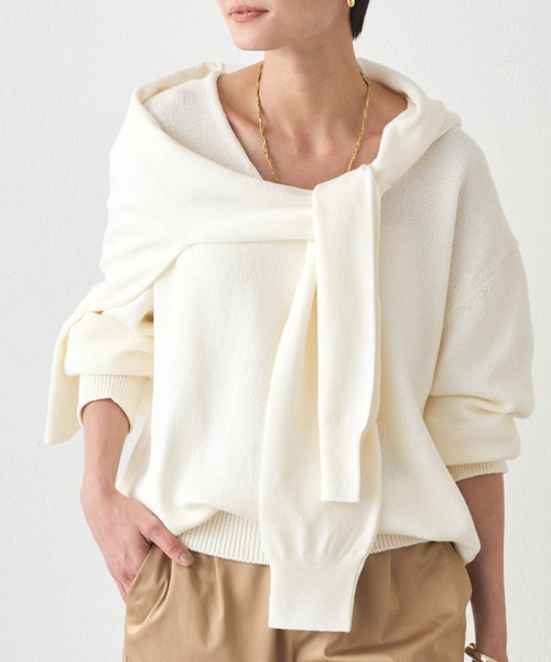 LOUNGEDRESS（ラウンジドレス）の「《セットアイテム》【JAPAN MADE】マルチウェイ肩掛けニット（ストール/ショール・レディース・ピンク/ベージュ/オフホワイト・FREE）」の2枚目の写真