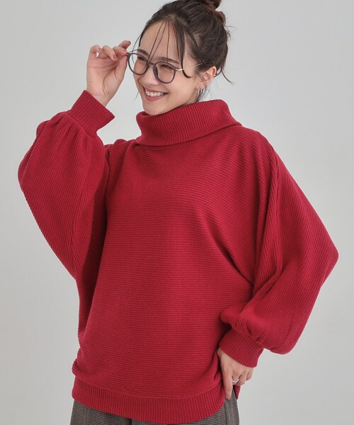DRESKIP（ドレスキップ）の「お顔周りをスッキリ見せるオフタートルリブドルマン（Tシャツ/カットソー・レディース・ワインレッド/ネイビー/グレー・00）」の3枚目の写真