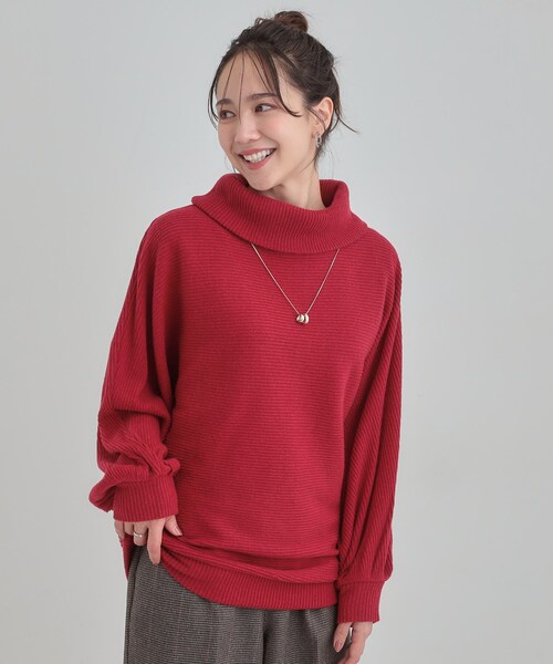 DRESKIP（ドレスキップ）の「お顔周りをスッキリ見せるオフタートルリブドルマン（Tシャツ/カットソー・レディース・ワインレッド/ネイビー/グレー・00）」の8枚目の写真