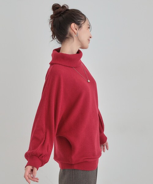 DRESKIP（ドレスキップ）の「お顔周りをスッキリ見せるオフタートルリブドルマン（Tシャツ/カットソー・レディース・ワインレッド/ネイビー/グレー・00）」の9枚目の写真